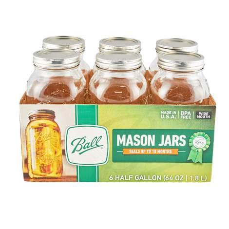 Wide Mouth Glass Half Gallon Canning Jars w/ Lids & Bands - 6 Pk