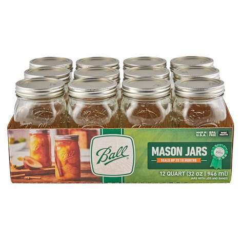 Wide Mouth Glass Quart Canning Jars w/ Lids & Bands - 12 Pk