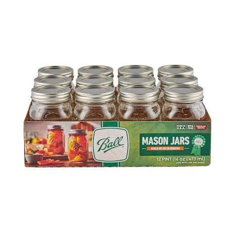 Regular Mouth Glass Pint Canning Jars w/ Lids & Bands - 12 Pk