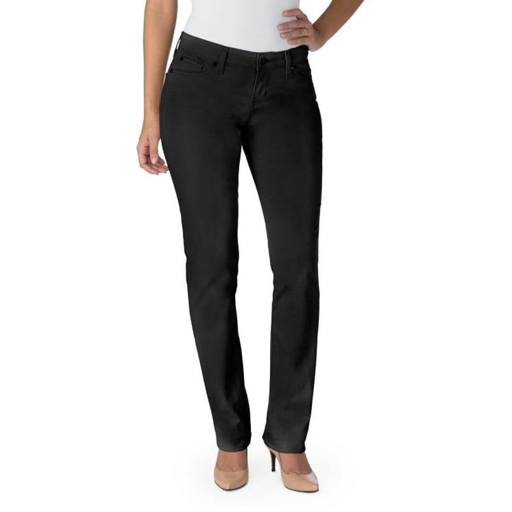 Women's Noir Black Mid-Rise Straight Leg Long Jeans by Signature By ...
