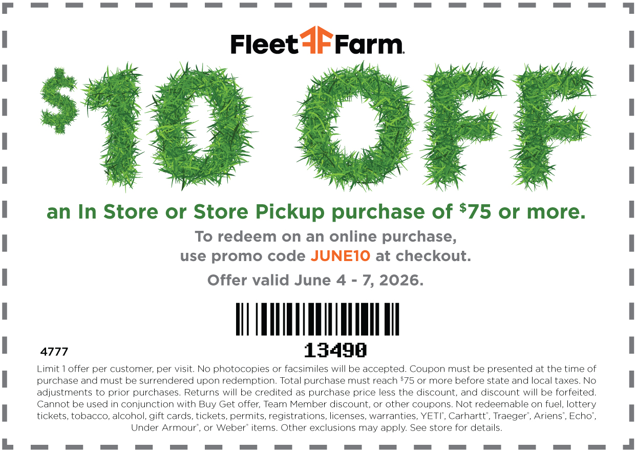 $10 off a purchase of $75 or more with code JUNE10