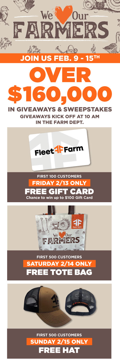 We ❤️ Our Farmers Join Us Feb 9-15th for over $160,000 in Giveaways & Sweepstakes 