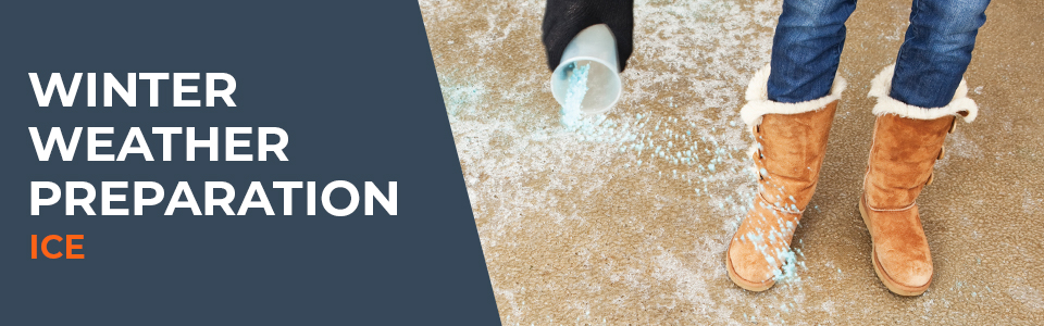 Spread salt on icy sidewalk